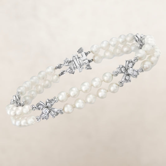 Tiffany & Co Platinum 1.00ctw Diamond and Pearl Floret Victoria Bracelet