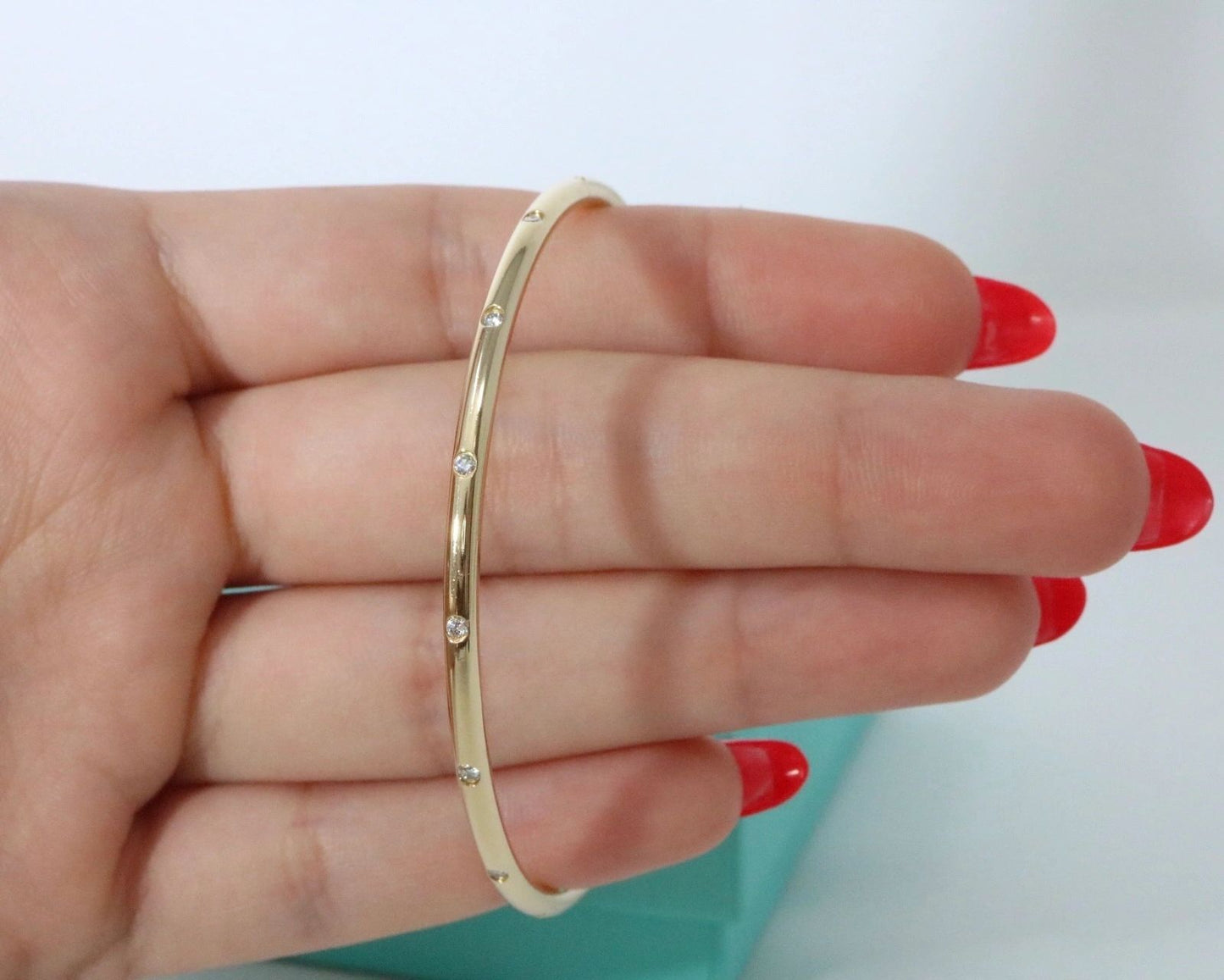 Tiffany & Co 18K Gold Diamond Etoile Bangle Bracelet