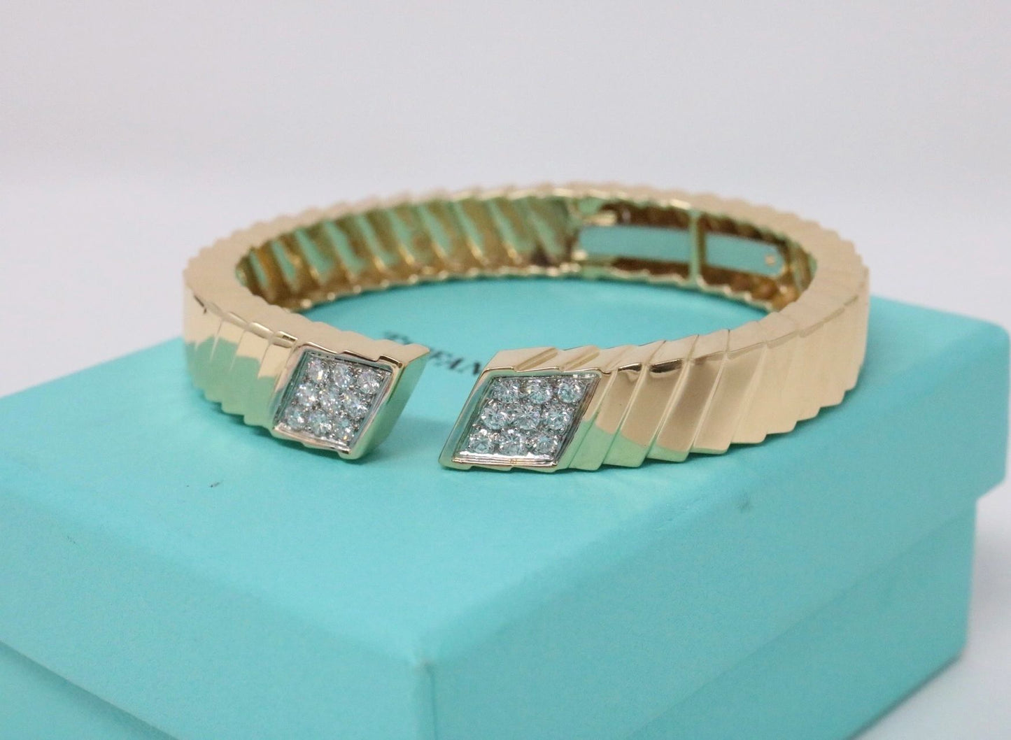 Tiffany & Co 18k Diamond Bangle Cuff Bracelet 1.0CTW 45grams