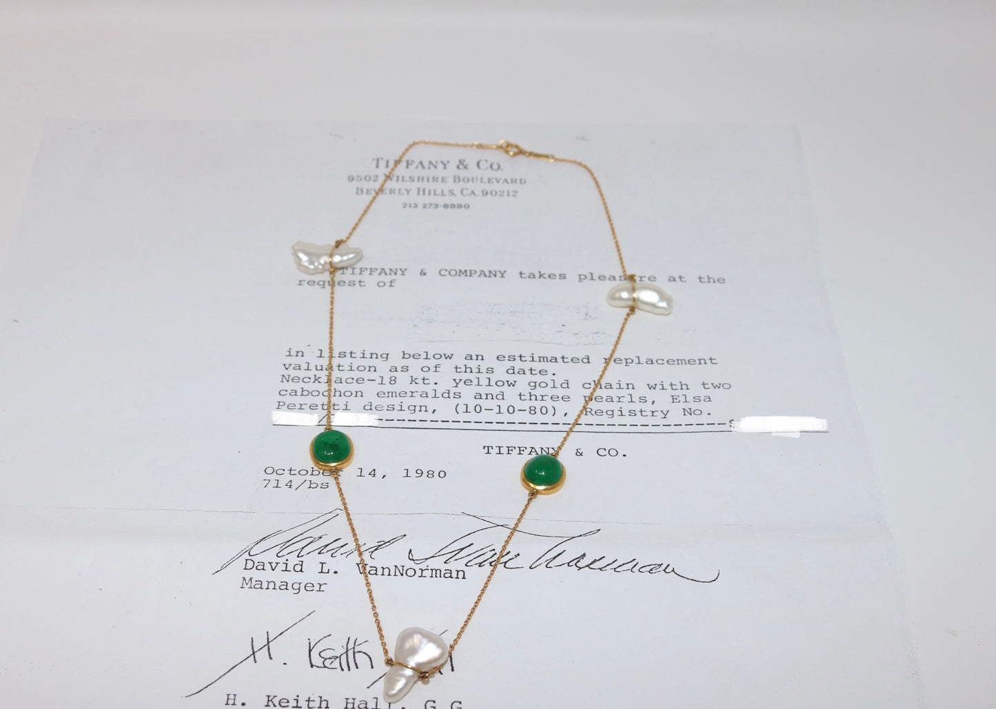 Tiffany & Co 18K Elsa Peretti Emerald Color By The Yard 6.00CT Necklace