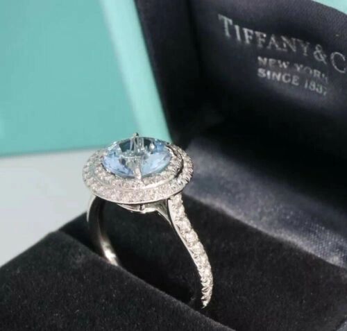 Tiffany & Co Soleste Diamond & Aquamarine Engagement Ring