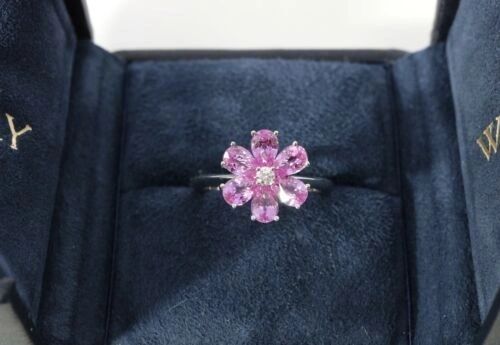 New Harry Winston Forget Me Not 2.27CT Diamond & Sapphire Flower Ring PT950