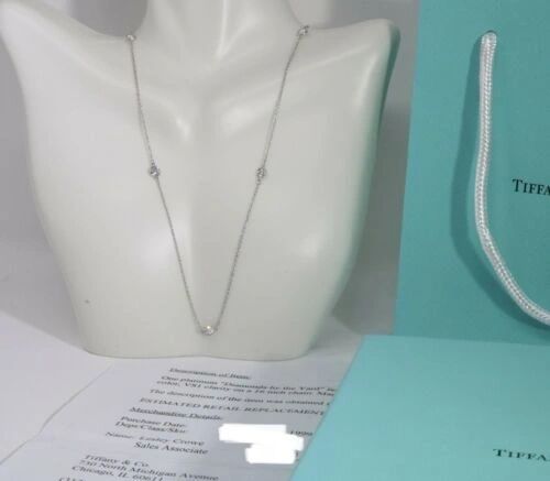 Tiffany & Co Elsa Peretti 5 diamond by the yard necklace .70CTW PLATINUM