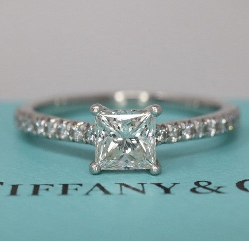 Tiffany & Co Platinum Novo Princess Cut Diamond Engagement Ring .77ct
