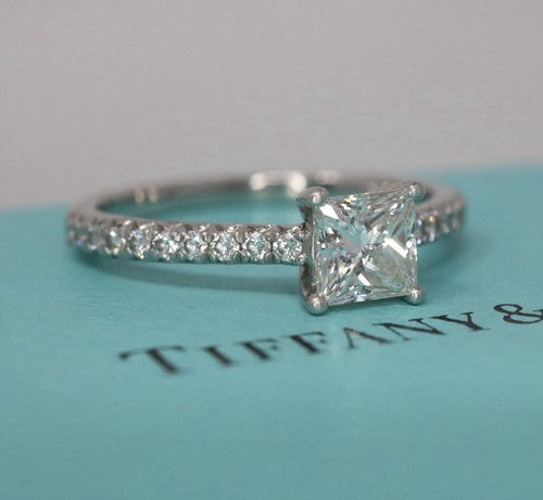Tiffany & Co Platinum Novo Princess Cut Diamond Engagement Ring .77ct