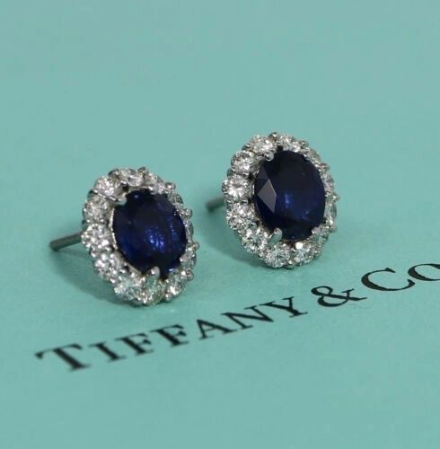 Tiffany & Co Diamond & Blue Sapphire Stud Earrings