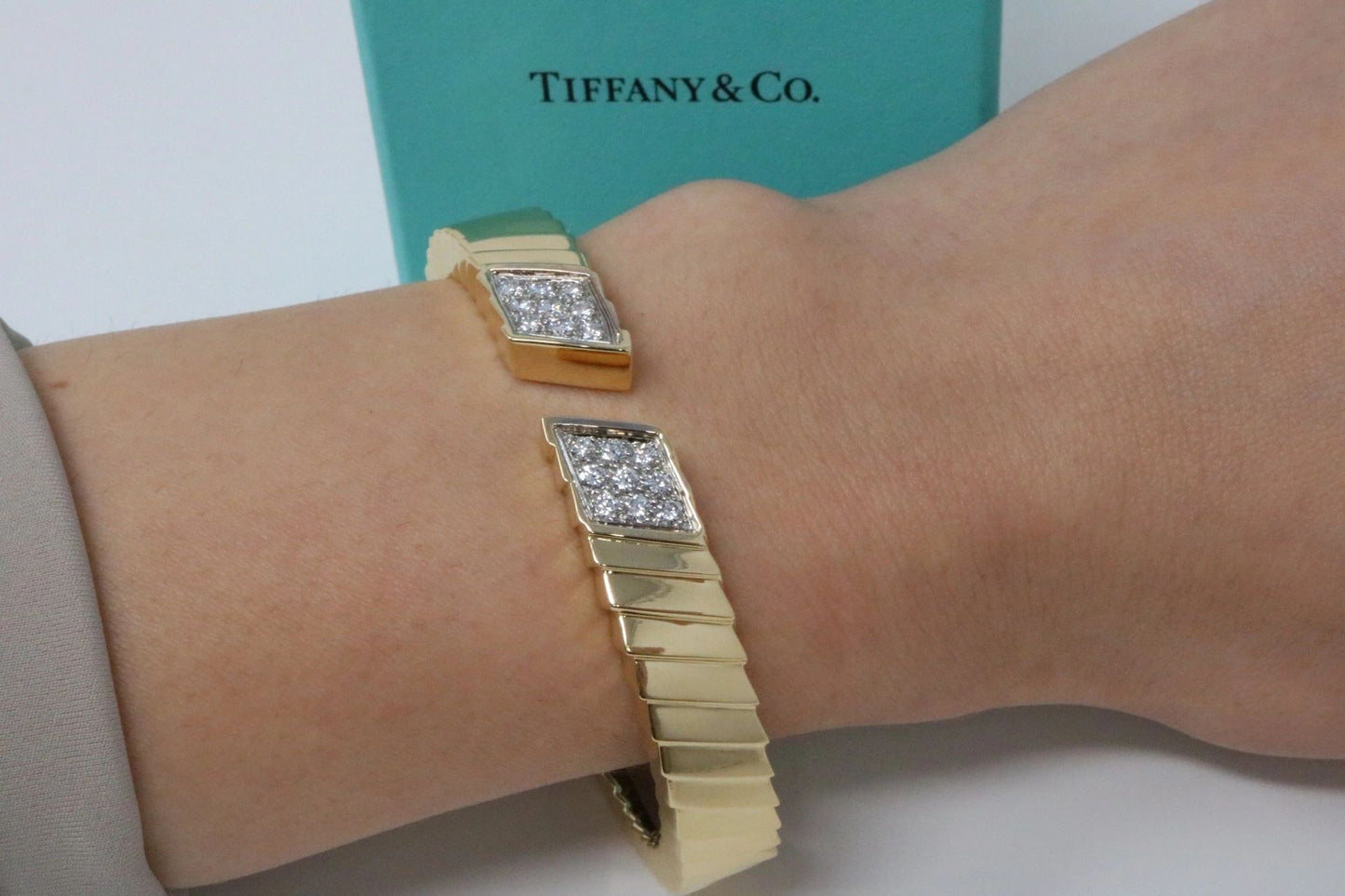 Tiffany & Co 18k Diamond Bangle Cuff Bracelet 1.0CTW 45grams