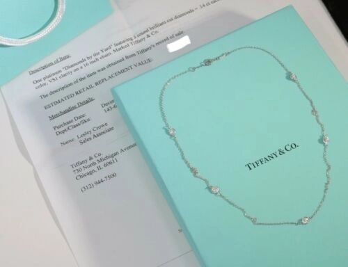 Tiffany & Co Elsa Peretti 5 diamond by the yard necklace .70CTW PLATINUM