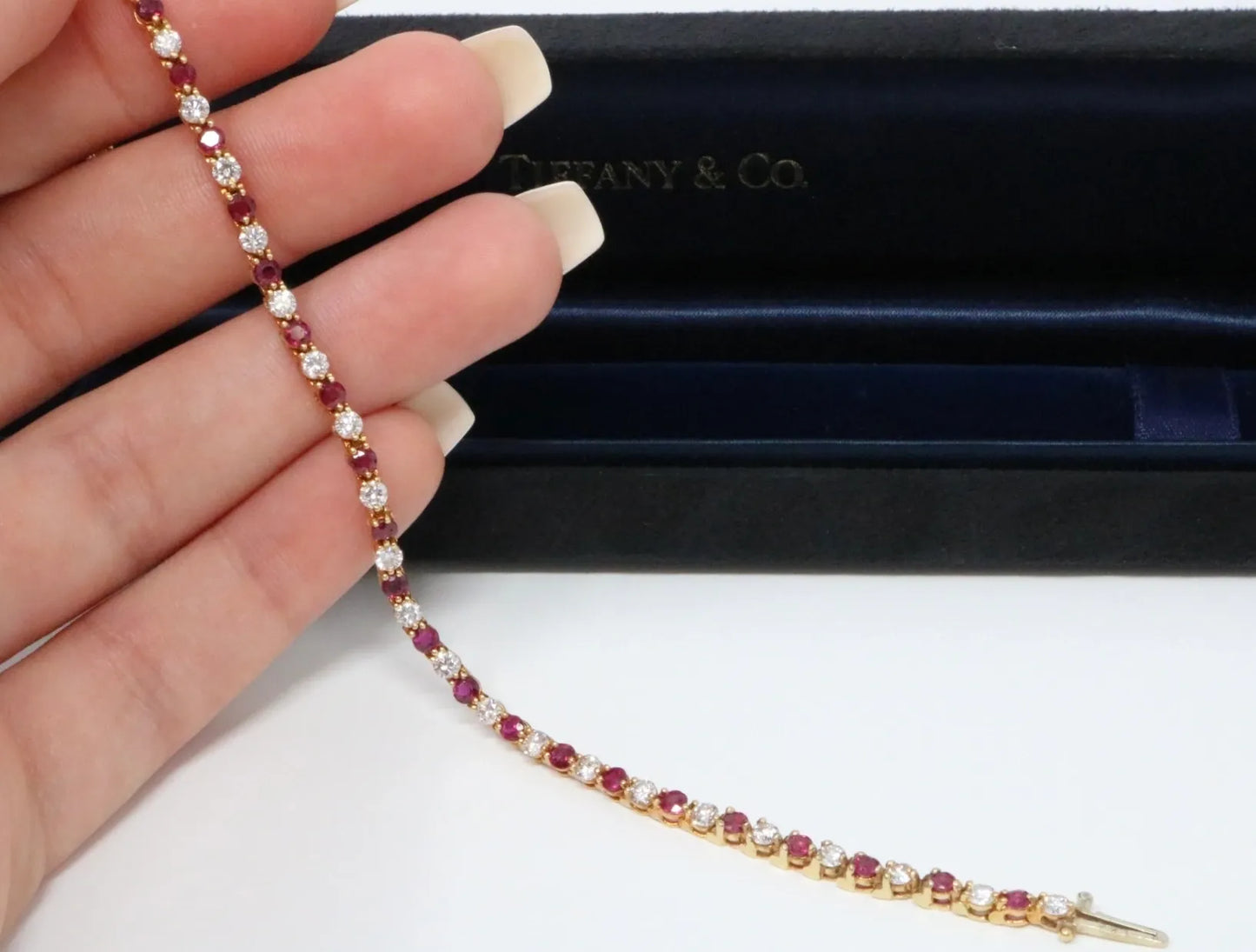 Tiffany & Co Diamond And Ruby Tennis Line Bracelet Yellow Gold