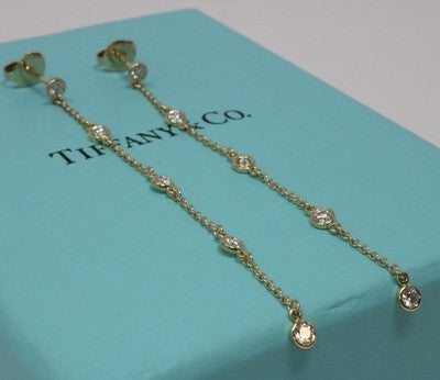 Tiffany & Co Elsa Peretti Diamond By The Yard Dangle Drop Earrings 18K