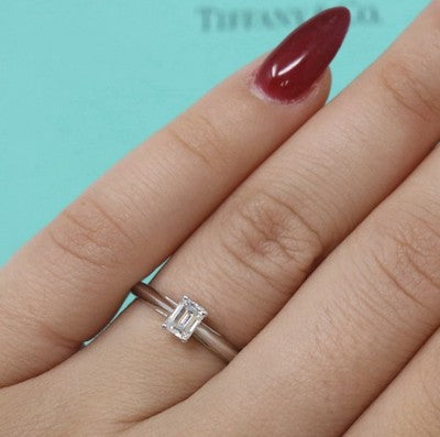 Tiffany Co Platinum .41ct Emerald Cut Diamond Engagement Ring