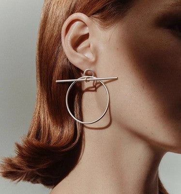HERMES Silver 925 Medium Hoop Earrings