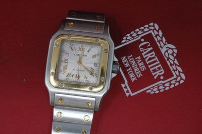 Cartier Santos Galbee Large 2319 Gold/Steel Guilloche Dial 29mm Automatic Watch