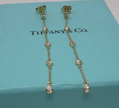 Tiffany & Co Elsa Peretti Diamond By The Yard Dangle Drop Earrings 18K