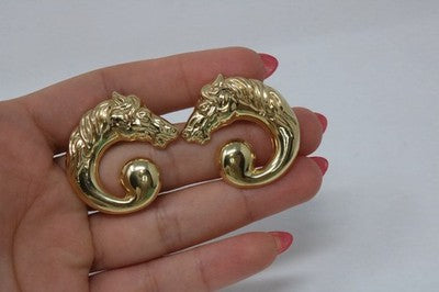 Bassani 14kt Italy Yellow Gold Horse Swirl Earrings Vintage