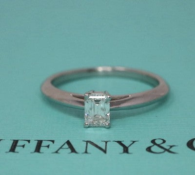 Tiffany Co Platinum .41ct Emerald Cut Diamond Engagement Ring