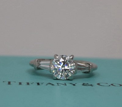 Tiffany & Co Round Diamond Engagement Ring 1.56ctw Three Stone Baguett