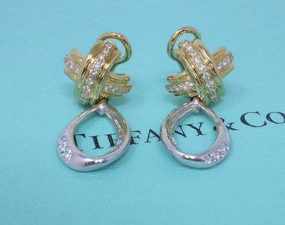 Tiffany & Co 18k Yellow Gold Signature X Diamond Dangle Earrings .90ct