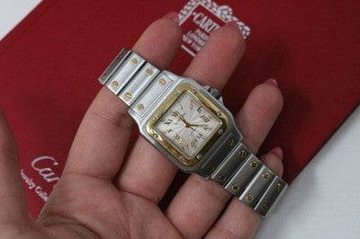 Cartier Santos Galbee Large 2319 Gold/Steel Guilloche Dial 29mm Automatic Watch