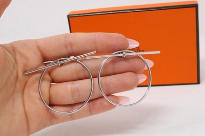 HERMES Silver 925 Medium Hoop Earrings