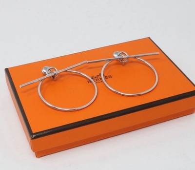 HERMES Silver 925 Medium Hoop Earrings