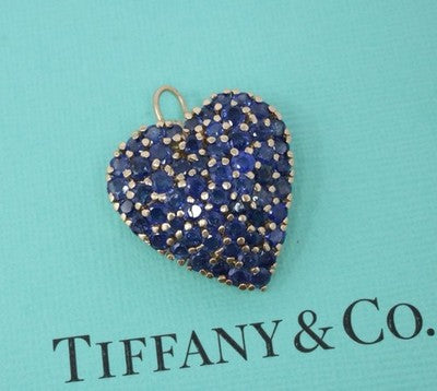 Tiffany & Co Heart Pin Pendant Necklace 14k Yellow Gold  Blue Sapphire