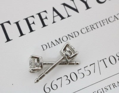 Tiffany & Co Platinum Round Brilliant Cut Diamond Stud Earrings .60ct