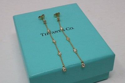 Tiffany & Co Elsa Peretti Diamond By The Yard Dangle Drop Earrings 18K