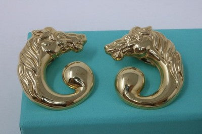 Bassani 14kt Italy Yellow Gold Horse Swirl Earrings Vintage