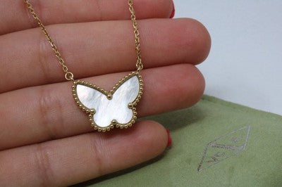 Van Cleef & Arpels Lucky Alhambra 18K Yellow Gold MOP Butterfly Pendan