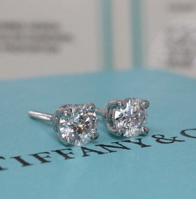 Tiffany & Co Platinum Round Brilliant Cut Diamond Stud Earrings .79ct