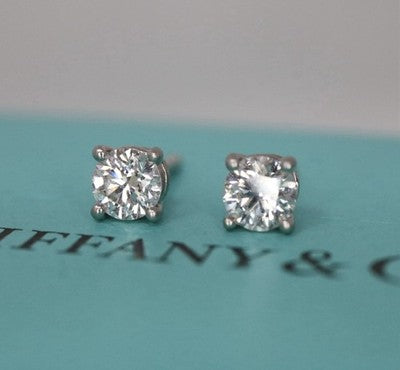 Tiffany & Co Platinum Round Brilliant Cut Diamond Stud Earrings .60ct