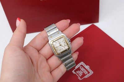 Cartier Santos Galbee Large 2319 Gold/Steel Guilloche Dial 29mm Automatic Watch