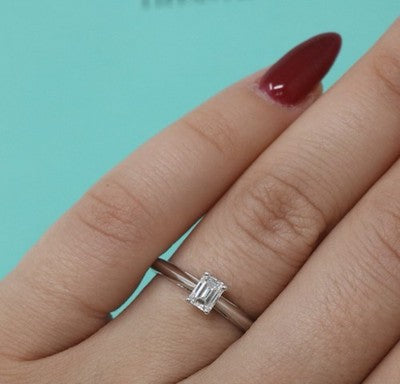 Tiffany Co Platinum .41ct Emerald Cut Diamond Engagement Ring