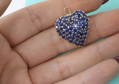 Tiffany & Co Heart Pin Pendant Necklace 14k Yellow Gold  Blue Sapphire