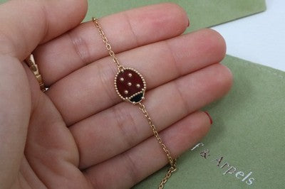 Van Cleef & Arpels Lucky Spring Ladybug Bracelet Onyx Carnelian 18KT Rose Gold