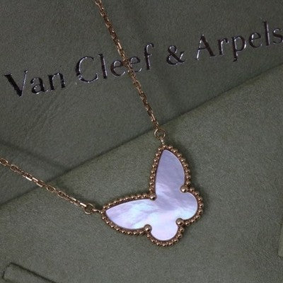 Van Cleef & Arpels Lucky Alhambra 18K Yellow Gold MOP Butterfly Pendan