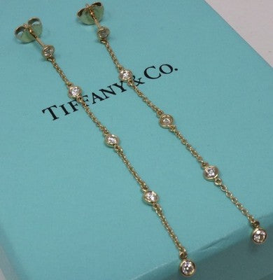 Tiffany & Co Elsa Peretti Diamond By The Yard Dangle Drop Earrings 18K