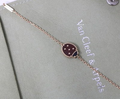 Van Cleef & Arpels Lucky Spring Ladybug Bracelet Onyx Carnelian 18KT Rose Gold