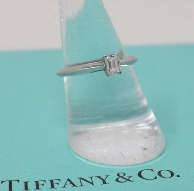 Tiffany Co Platinum .41ct Emerald Cut Diamond Engagement Ring