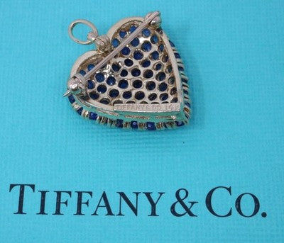 Tiffany & Co Heart Pin Pendant Necklace 14k Yellow Gold  Blue Sapphire