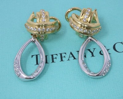 Tiffany & Co 18k Yellow Gold Signature X Diamond Dangle Earrings .90ct