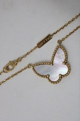 Van Cleef & Arpels Lucky Alhambra 18K Yellow Gold MOP Butterfly Pendan