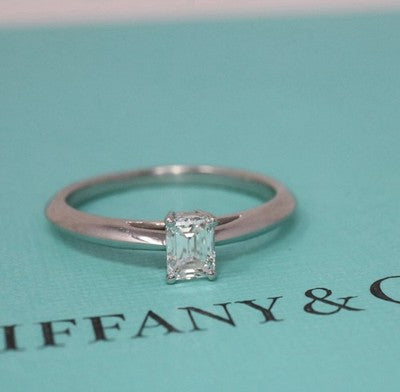 Tiffany Co Platinum .41ct Emerald Cut Diamond Engagement Ring