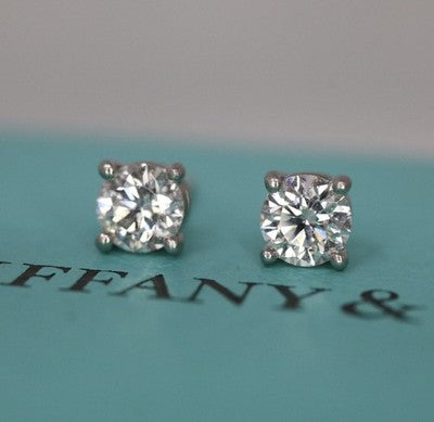 Tiffany & Co Platinum Round Brilliant Cut Diamond Stud Earrings .60ct