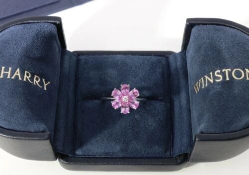 New Harry Winston Forget Me Not 2.27CT Diamond & Sapphire Flower Ring PT950