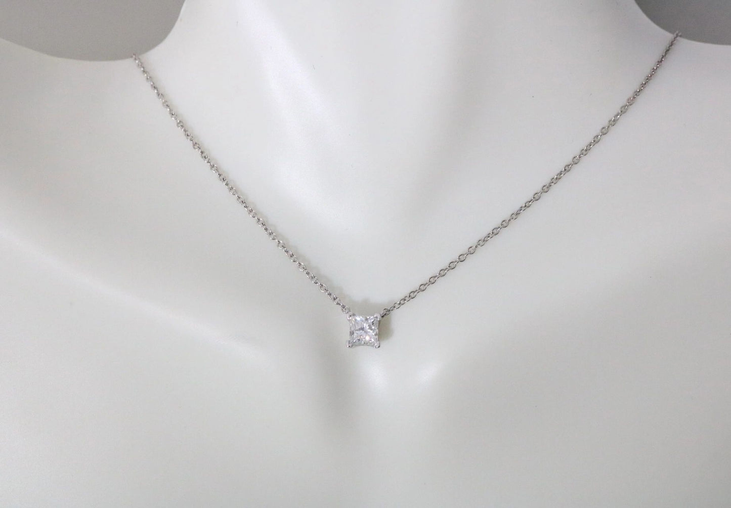 Tiffany & Co Platinum VVS2 H Princess Cut Solitaire Diamond Pendant Necklace 16”