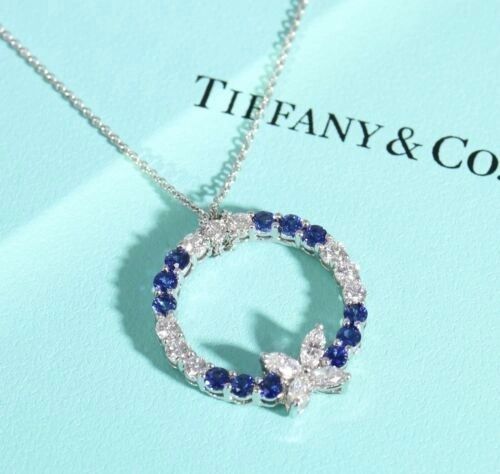 Tiffany & Co Victoria Marquise Diamond & Sapphire Pendant Necklace