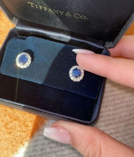 Tiffany & Co Diamond & Blue Sapphire Stud Earrings