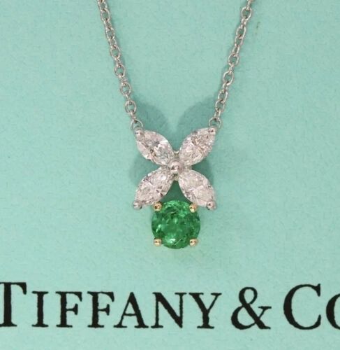 Tiffany & Co Victoria Marquise Diamond & Emerald Pendant Necklace